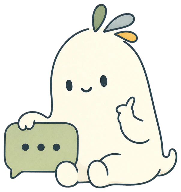 Learnimo mascot explaining an idea beside a conversation card