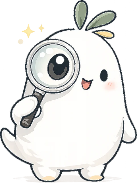 Learnimo mascot exploring with a magnifying glass