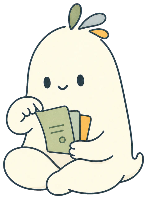 Learnimo mascot reviewing a small set of flashcards